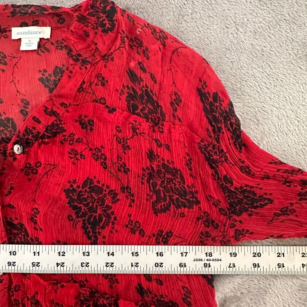 Sundance Elodie Red Black Floral Long Sleeve Tiered Blouse Women's SMALL *read* - Picture 5 of 6